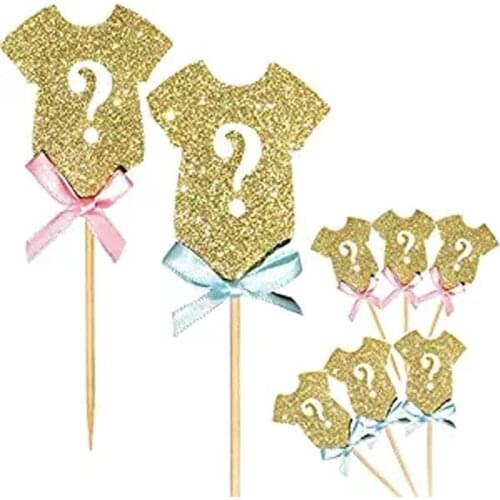He Or She Gender Reveal Cake Topper Party Decoration Suppliers Girl Or Boy Bow Clothes Cupcake For Baby Shower Cake Decor