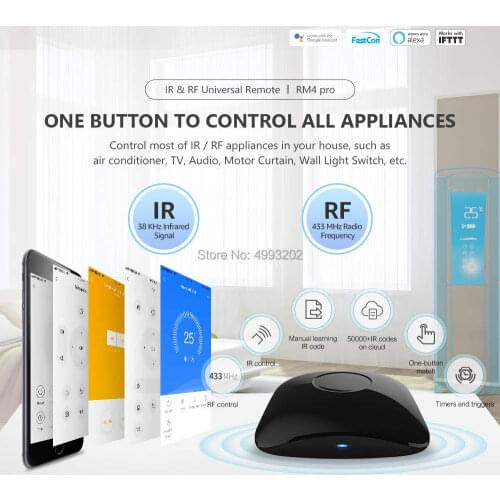 Newest Broadlink RM4 pro IR RF wifi UNIVERSAL REMOTE Smart Home Automation works with Alexa and Google Home