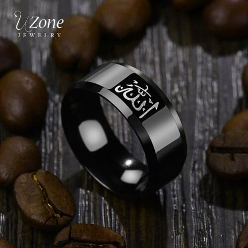 UZone Black Muslim Tattoo Ring Stainless Steel Wedding Bands Arabic Letter Ring Fathers Gift Fashion Men Jewelry Drop Shipping