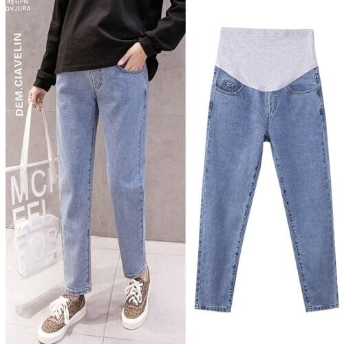 Vintgae Washed Denim Maternity Jeans for Pregnant Women Clothes Elastic Waist Belly Loose Pants Pregnancy Gravidas Clothing 2020