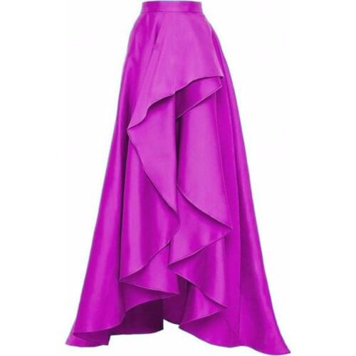 Fashion Fuchsia Ruffles High Low Satin Skirts For Women To Party Zipper Custom Made Long Skirt Female Skirt 2018 Saia Longa