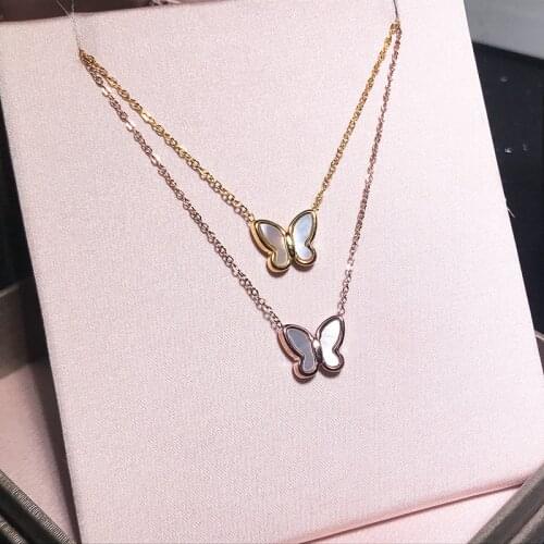 YUN RUO Black White Butterfly Pendant Necklace Rose Gold Color Fashion Titanium Steel Woman Jewelry Gift Not Fade Drop Shipping