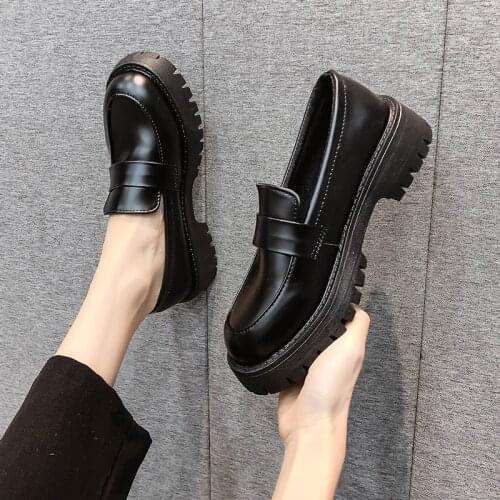 Women Shoes Autumn Round Toe Oxfords Womens Shallow Mouth Black Flats Female Footwear Casual Sneaker Slip-on British Style