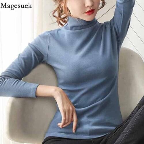 Women Plus Size 2020 Solid Casual Oversize Shirt White Blouse Autumn Long Sleeve Cotton Women Turtleneck Women Top Blusas 11216