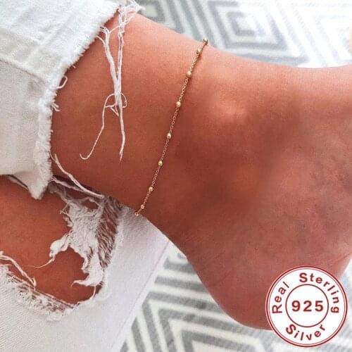 AIDE Bohemian Small Beads Anklets for Women Gold Silver Summer Ocean Beach Ankle Bracelet 925 Sterling Silver Jewelry tobillera