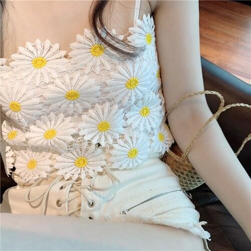 Women Sexy Lace Tank Tops vest hollow out Chrysanthem Sling Crop Top Girls Camisole Strappy Spaghette Underwear Femme Veste