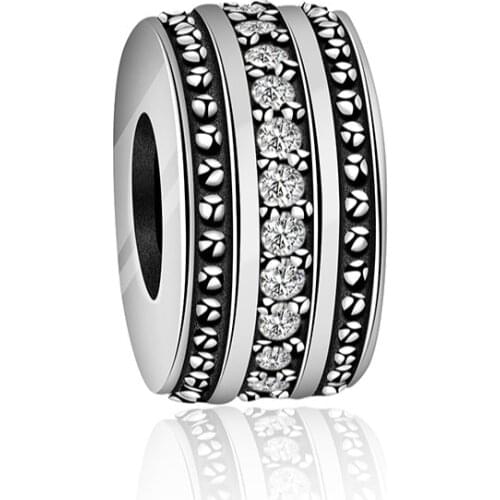 NEW 100% 925 Sterling Silver Transparent Glitter Paving Zirconia Spacer Beads Charm Suitable DIY Bracelet Gift Women 1681-1700