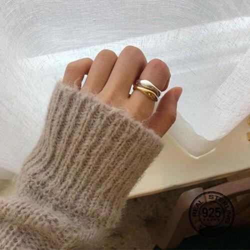 925 Sterling Silver Rings For Women Opening Adjustable Irregular Shaped Wave New Trendy Retro Fashion Female Jewelry Gift INEFFA