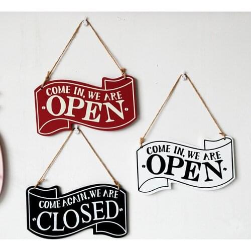 1pc Wooden Hanging Open&Closed Plaque Retro Rustic Shop Door Sign Home Wall Decor Hanger Plate Coffee Store Wood Welcome Board