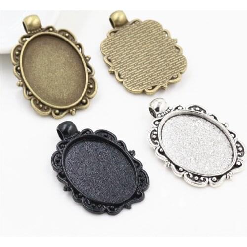 5pcs 18x25mm Inner Size Antique Silver Plated Bronze And Black Plated Cameo Base Setting Charms Pendant necklace findings