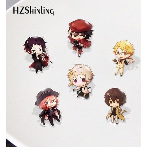 2021 Anime Bungo Stray Dogs Cartoon dazai osamu Printing Acrylic Lapel Pins Handmade Resin Epoxy Pins Accessories