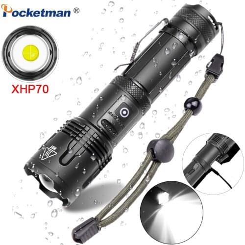 2021 Newest xhp70 LED Flashlight Zoomable USB Rechargeable Power Display Super Bright XHP50 Torch 18650 26650 Handheld Light