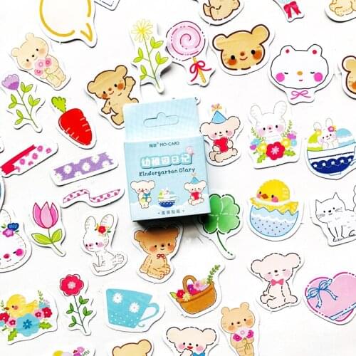 45 pieces /Boxed Bear Rabbit Kindergarten Diary Cartoon Handbook Decoration Sticker for Phone Cup