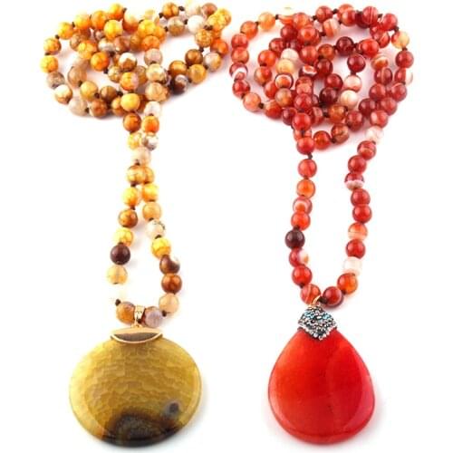 Fashion Bohemian Jewelry Agat Stones Knotted Round/Drop Stone Pendant Necklaces For Women Ethnic Necklace