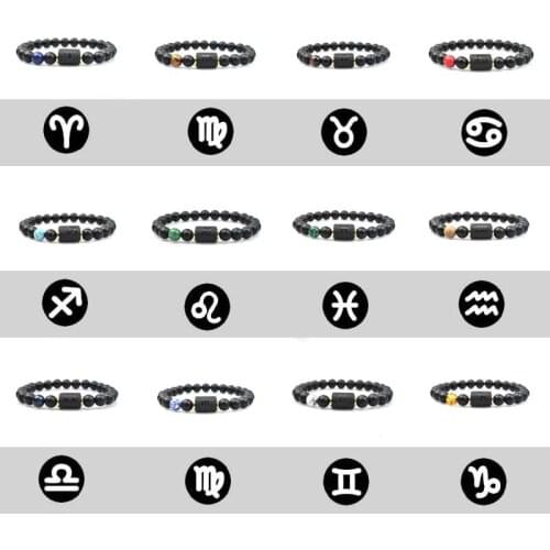 12 Constellation Zodiac Signs Bracelet Natural Stone Bead Bracelets for Women Men Friendship Couple Virgo Leo Scorpio Jewelry