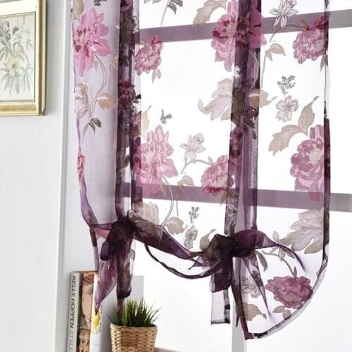 Flower Roman Curtains Kitchen Valance Tulle Sheer Panel Bedroom Window Drape