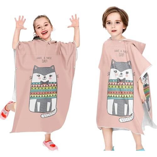 Kids Beach Changing Poncho Fashion Hooded Bathrobe Animals Print Microfibre Beach Pareo Boys Girls Super Absorbent Beach Towel