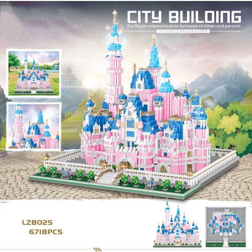 Disney world park micro diamond block Disneyland pink Fairy Tales princess castle model brick toy nanobrick collection for girls
