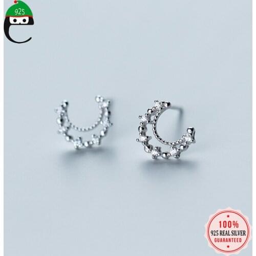 ElfoPlataSi 925 Sterling Silver Jewelry 8mmX9mm Moon CZ Stud Earring For Women Fashion Fine Jewelry Brincos Wholesale XY1067