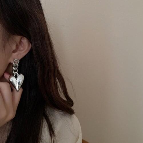 Summer S925 Fashion Ladies Pendant Earrings Heart-Shaped Chain Pierced Girl Fashion Jewelry Sweet Trend 2021 Earrings Wholesale