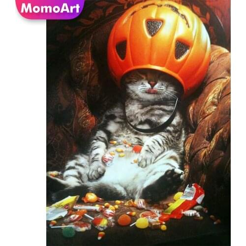 MomoArt DIY Diamond Mosaic Cat New Arrival Animal Rhinestone Diamond Embroidery Pumpkin Painting Cross Stitch Halloween Gift