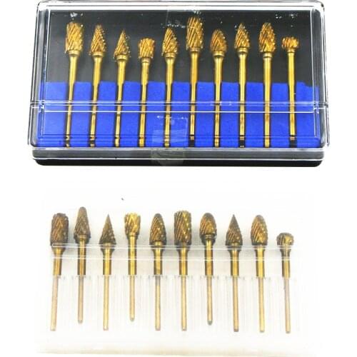 10 Pcs/lot Metalworking Rotary Burr Bit Tungsten Carbide Steel Rotary Files Burr Set 3mm Shank 6mm Cutting Head Diameter