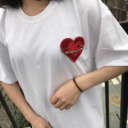 Palm Angels new trendy brand love letter embroidery pin short-sleeved loose T-shirt for men and women 856478456