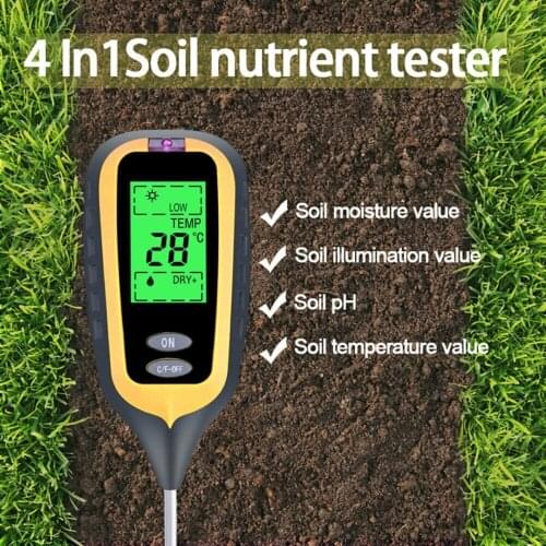 Professional 4 In 1 Digital PH Meter Soil Moisture Monitor Temperature Sunlight Tester For Gardening
