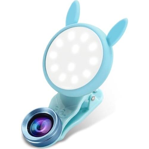 Adjustable 0.62X Wide-Angle Macro Lens Fill Light Mini USB Charging LED Macro Mobile Phone Lens Flash Lamp Selfie Lights