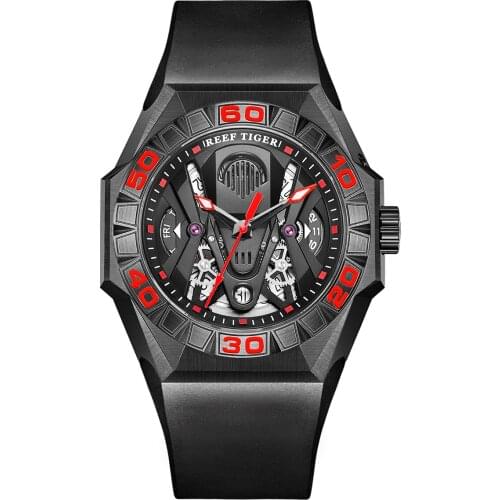 Reef Tiger Mens Automatic Watches Luxury Men Watch 20Bar Waterproof Sport Dive Mechanical Wristwatch Luminous Sapphire Skeleton