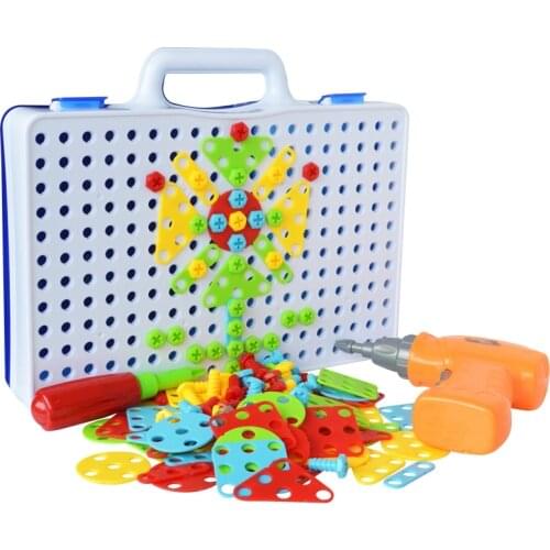 Drilling Screw 3D Creative Mosaic Puzzle Toys for Children Building Bricks Educational Toys Kids DIY Electric Drill Set