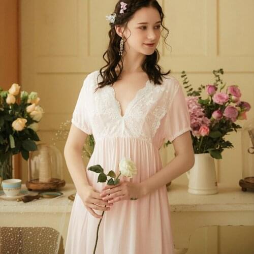 Wasteheart White Women Homewear Female Sexy Sleepwear Nightdress Long Lace V Neck Nightwear Homewear Nightgown Sleepwear Court