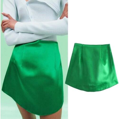 TRAF Za Summer Skirt Women 2021 Satin Texture High Waisted Mini Skirts Elegant Woman Skirts Fashion Slim Vintage Skirt Mujer