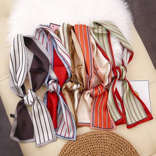 2019 Women New Ribbon Silk Scarf Beautiful Solid Design Girls Neckerchief Hair Band Bag Handle Wraps Small Neck Scarves