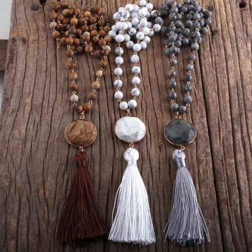RH Fashion Bohemian Jewelry Natural Stones Rosary Chain Tassel Necklaces Women Boho Necklace Gift