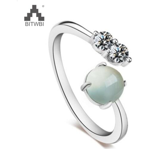 100% 925 Sterling Silve Pink Crystal Rose Quartz Prehnite Round Open Ring for Women Wedding Engagement Ring