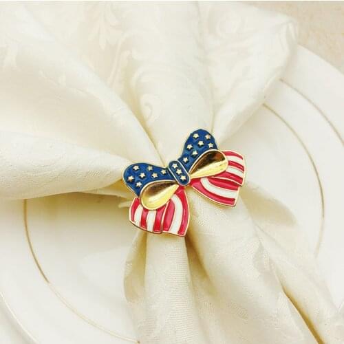 10pcs American flag bow napkin buckle bow tie napkin ring metal napkin ring mouth cloth ring