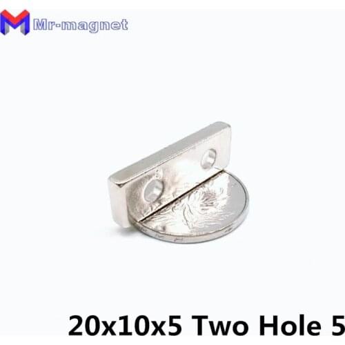 100pcs/lot 20x10x5-5mm 5mm Hole N35 Super Strong Rare Earth Block Neodymium Magnet 20*10*5 mm-5mm 20*10*5