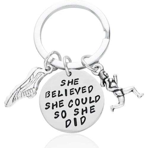 12PC/Lot Wholesale Runner Keychain 'She Believed She Could So She Did ' Shoes Charm Sports Key Chains Gifts For Her Inspiration