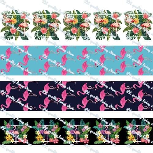 16-75MM Cartoon Flamingo printed Grosgrain Ribbon 50 Yards/Roll Tape Clothing Bakery Gift Wrapping Accessory Hairbow Head