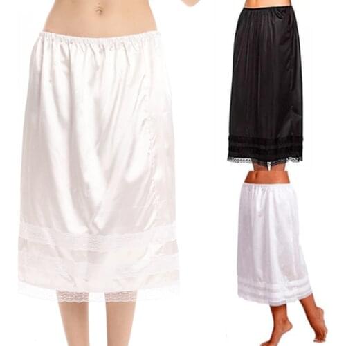 2020 Fashion Womens Lace Mid-Calt Skirt Elastic Waist Slip Solid Color Party Shopping Underskirt Petticoat Casual Bottoms L-3XL