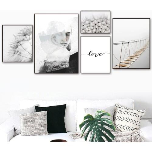 Abstract Quicksand Girl Bridge Plants Wall Art Canvas Painting Nordic Posters And Prints Landscape Wall Pictures For Living Room