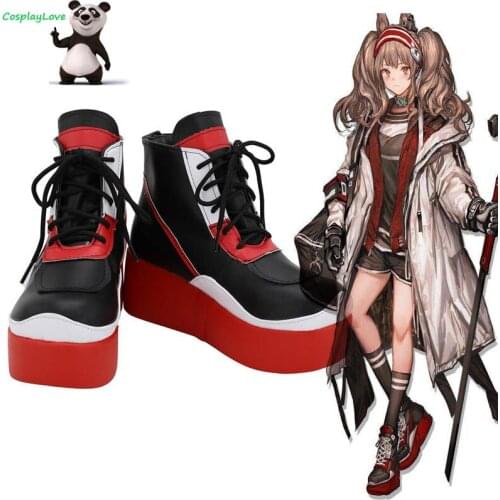 Arknights Angelina Black Red Shoes Cosplay Long Boots High Heel Leather Custom Made For Party Christmas Halloween