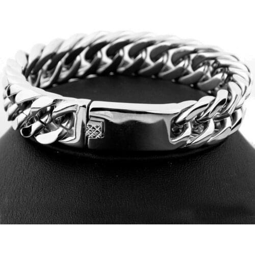 Granny Chic High Quality 7"-10"x15mm/17mm Polished Silver Color Mens Jewelry Stainless Steel Curb Cuban Chain Bracelet