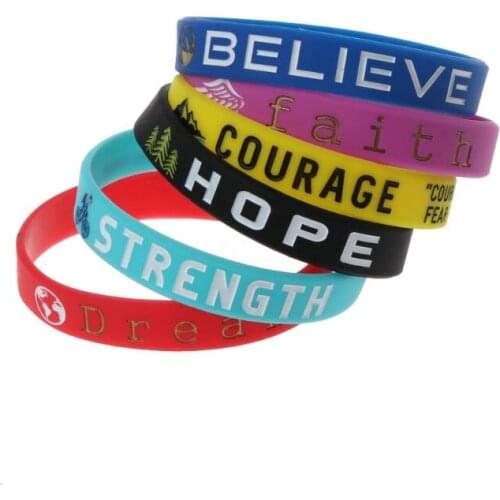 6Pcs Inspirational Quote Bracelets Dream Courage Strength Believe Faith Hope Silicone Wristbands Jewely Set Unisex 264E