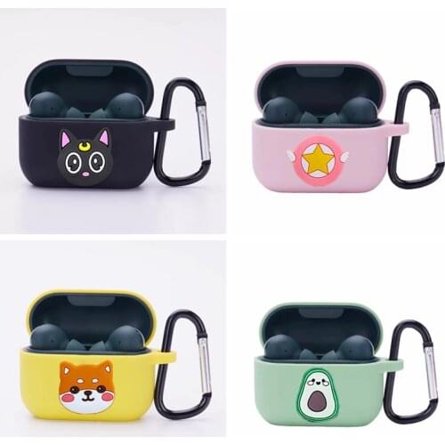 For QCY T10 Case cute cat cartoon Avocado flower Silicone Earphones Cover for QCY T 10 Cover with hook Non-slip Protection Case