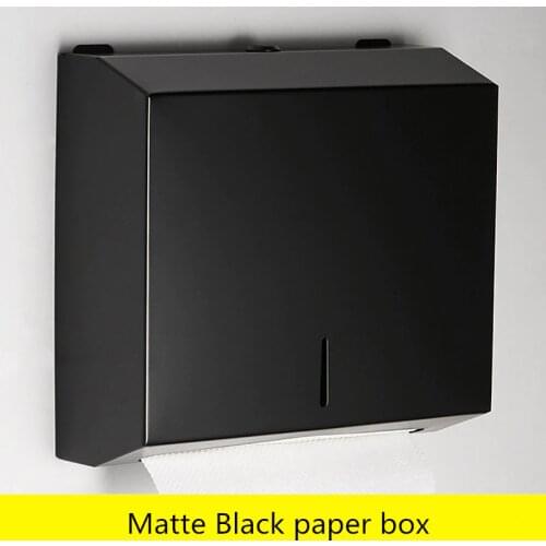Black Matte Paper Box Bathroom Paper Towel Dispenser Wall Mount Stainless Steel Tissue Holder Commercial Paper Hand Towel Rack