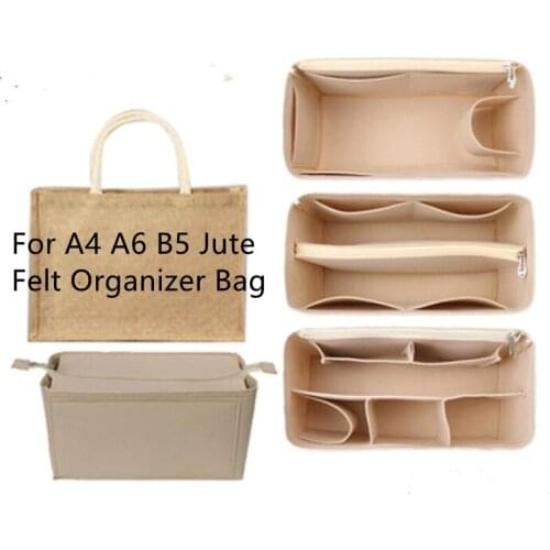 For A4 A6 B5 Jute handBag Insert Organizer Purse Insert Organizer Bag Shaper Bag Liner Felt cosmetic bag storage bag