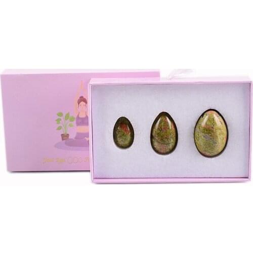 Dropshipping Natural Unakite Yoni Egg Set Women Kegel Exerciser Vaginal Muscles Tightening Ball Natural Jade Eggs With Box