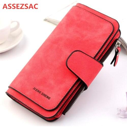 ASSEZSAC Women Vintage Joker Wallet Long Card Package Female Fashion Multi-function Practical Solid Color Wallet
